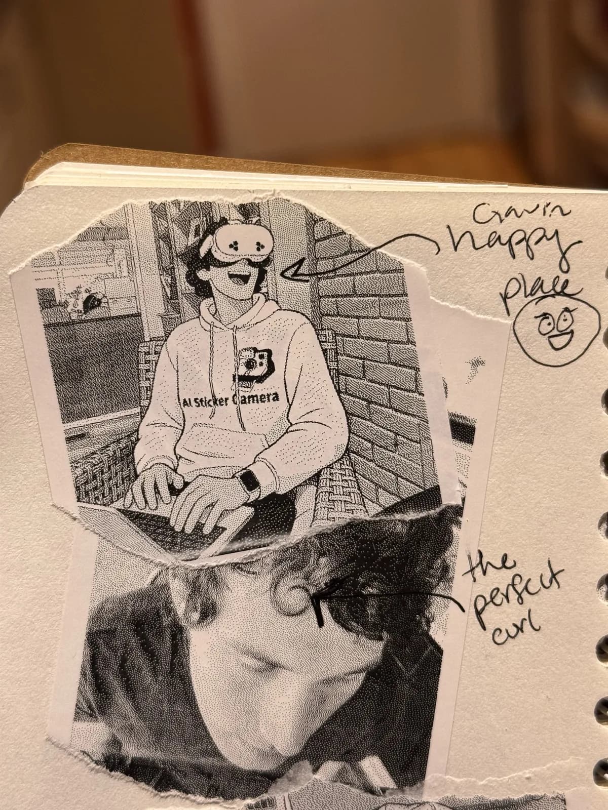 Handmade photo book with black-and-white portraits and notes