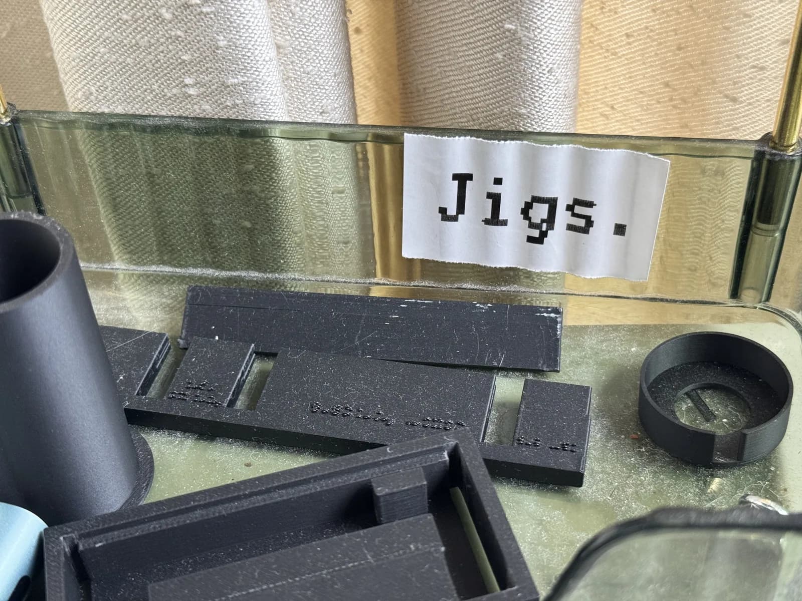 Workshop jigs with a large printed label