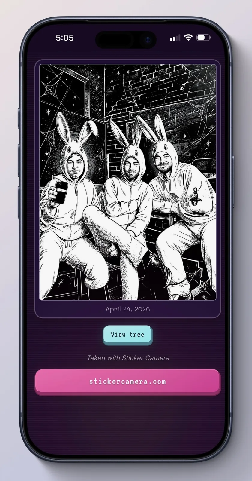 Bunny group artwork displayed in the Sticker Camera phone gallery