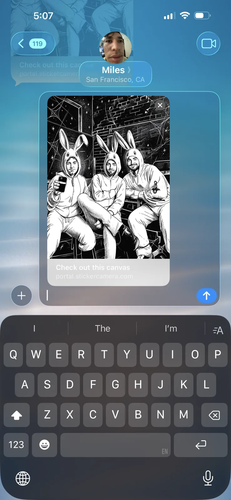 Bunny group artwork being sent in a text message