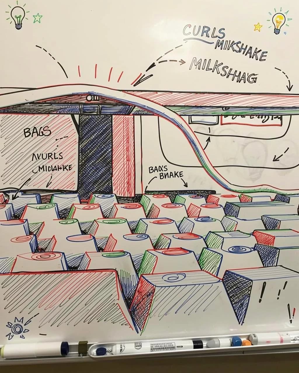 Room transformed into an illustrated whiteboard world
